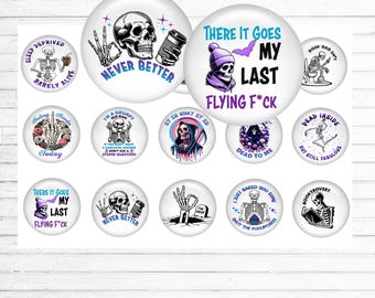 Funny Sarcastic Skeleton Bottle Cap Images – Sassy Quotes Printable 4x6 Collage – DIY Crafts