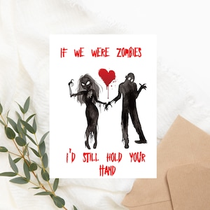 Grappige zombieliefdeskaart – afdrukbare digitale valentijnskaart – romantische ondodengroet – grappige schattige Valentijnsdagkaart downloaden