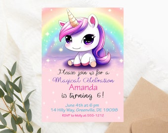 Unicorn Birthday Party Invitation PRINTABLE - Magical Celebration Invitation