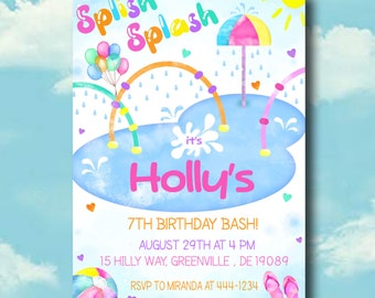 Splash Pad Birthday Party Invitation PRINTABLE- Splash Pad Party Invite - Summer Birthday Party Invitation - Pool Party