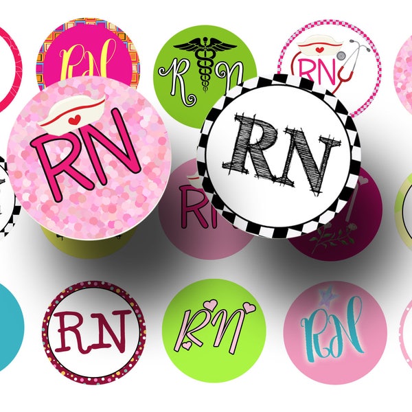 RN 1 Inch Circle Bottle Cap Images - Registered Nurse Bottlecap 1 Inch Circles For Badge Reels, Magnets, Keychains, Stickers