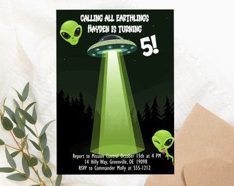 Alien Birthday Party Invitation - UFO Birthday Invitation PRINTABLE - Outer Space Invitation - Spaceship Invitation