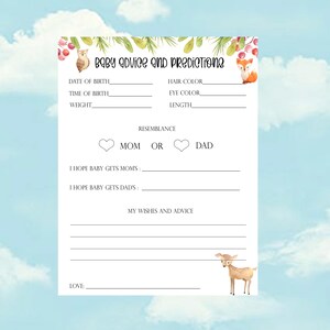 Tarjeta de consejos y predicciones para baby shower de bosque – Imprimible con temática de bosque – Actividad rústica para baby shower – Tarjeta de juego de descarga instantánea