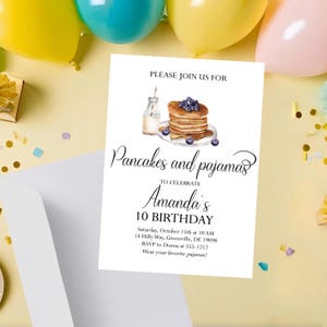 Pancakes and Pajamas Invitation – Breakfast Birthday Party – Sleepover Brunch Invite – Kids Pajama Party – Editable Printable