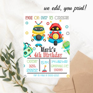 Robot Birthday Invitation PRINTABLE - Robots Party - Boy Robot Party Invite