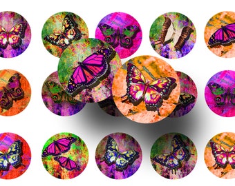 Butterflies Bottle Cap Images - 1 Inch Circles For Magnets, Key Chains, Stickers, Badge Reels