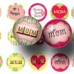 Mother’s Day Bottle Cap Images – Printable 1 Inch Circle Collage – Cute Mother Quotes , Designs – 4x6 Sheet for Crafts & Gifts