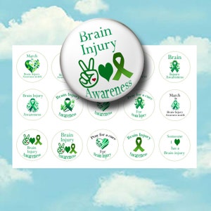 Brain Injury Awareness 1 Inch Circles  - Brain Injury Bottle Cap Images -  Badge reels - Magnets