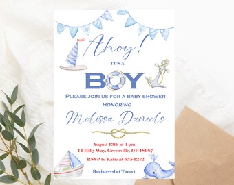 Nautical Boy Baby Shower Invitation PRINTABLE - Boy Baby Shower Invitation - Anchor Baby Shower Invitation