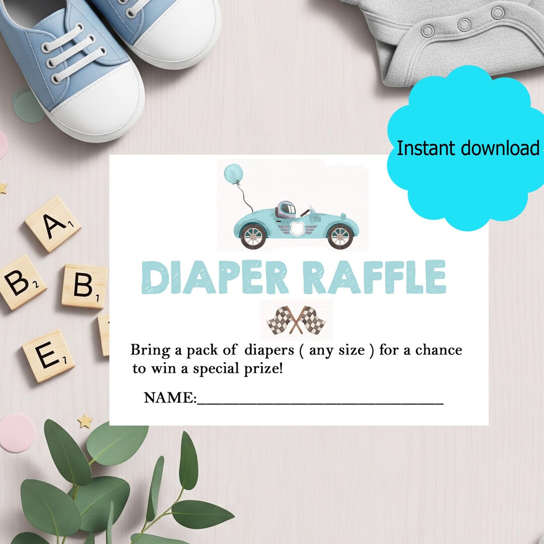 Blue Race Car Diaper Raffle Tickets – Boy Baby Shower Insert ...