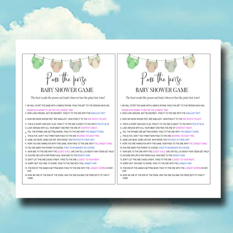 Pass the Prize PRINTABLE Baby Shower Game Pass the Prize - Etsy