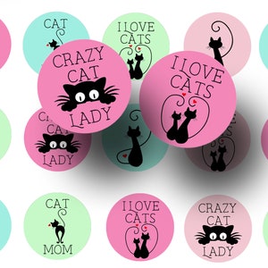 Cat Lover, Cat Mom 1 pouce cercles de bouchon de bouteille images - Images amusantes de bouchon de bouteille imprimables pour aimants, pendentifs, porte-clés et bobines de badge