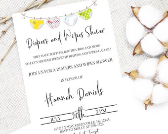 Diapers And Wipes Baby Shower Invitation PRINTABLE - Colorful Diaper Invitation - Gender Neutral Baby Shower Invitation