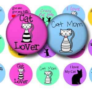 Cute Cats 1 inch circles bottle cap images - Cats digital collage sheet - Digital bottle caps for magnets, key chains, pendants