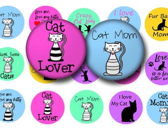 Cute Cats 1 inch circles bottle cap images - Cats digital collage sheet - Digital bottle caps for magnets, key chains, pendants