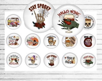 Halloween Quotes Bottle Cap Images – Adult Sayings 1 Inch Printable Circles for Magnets, Badge Reels & Crafts