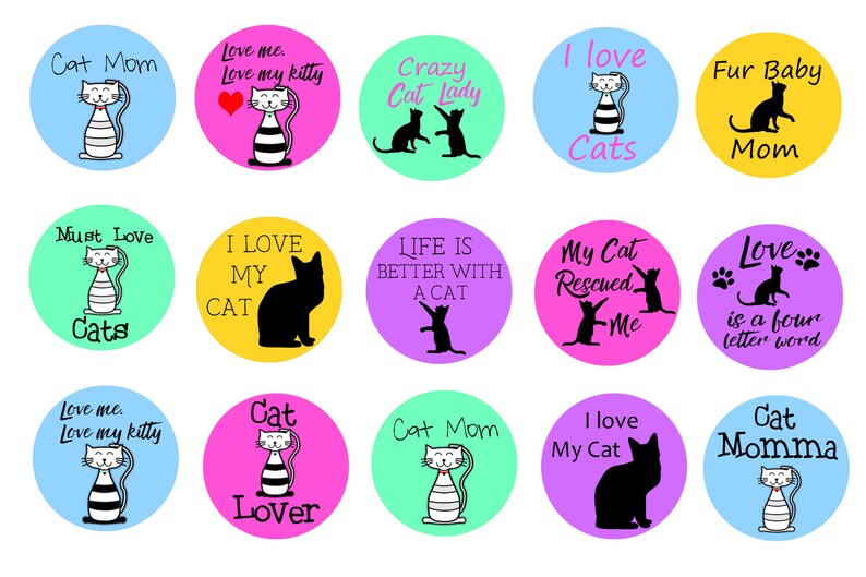 Cute Cats 1 Inch Circles Bottle Cap Images Cats Digital Etsy