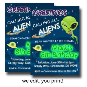 Alien Birthday Party Invitation - UFO Birthday Invitation PRINTABLE ...
