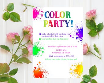 Color Basket Party Invitation – Trendy Printable Color Party Invite - Digital JPEG