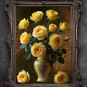 Yellow Roses Vintage Wall Art Print, Yellow Roses Wall Art, Yellow Flowers Wall Art Print, Vintage Yellow Roses Wall Art Print