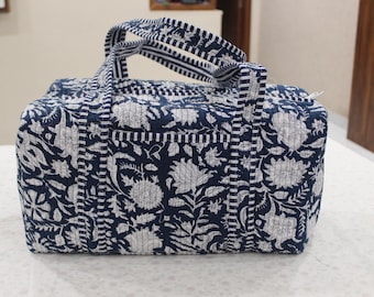 Indigo Floral Quilted Duffle Set | Handmade Cotton Bags Travel Bag