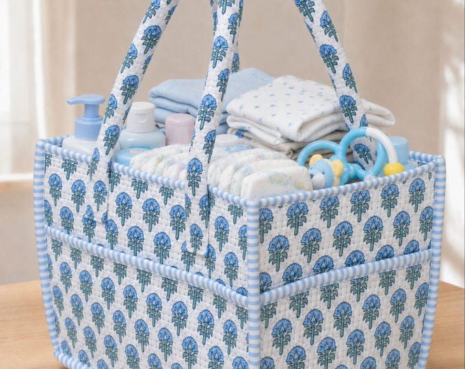 Baby Nappy Caddy & Gift Organizer, Quilted Diaper Caddy, Nursery Storage Basket, Baby Shower Gift Basket, New Mom Gift, Handmade Organizer