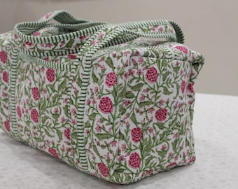 Sac matelassé indien à imprimé block - Sac de voyage de voyage floral, sac de transport léger pour le week-end