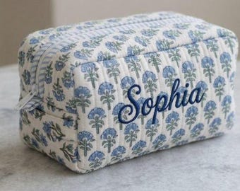 Embroidered Floral Makeup Bag, Travel Makeup Organizer Custom Name Cosmetic Bag for Women Gift for Her Bridal Party Maid of Honor Gifts