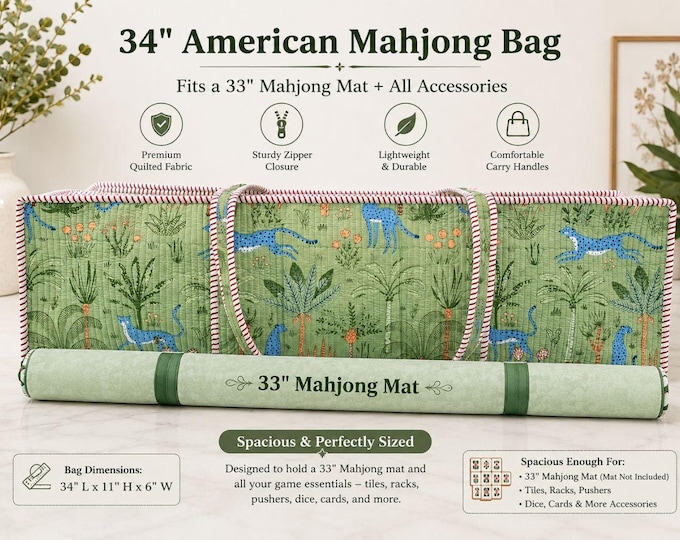 Personalized American Mah Jongg Bag, 34 Inch Quilted Mahjong Mat Bag, Custom Name Embroidery, American Mahjong Travel Tote