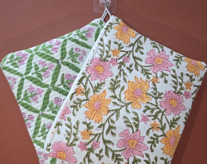 Handmade Quilted Floral iPad Case | Cotton Padded Tablet Sleeve | Block Print iPad Cover