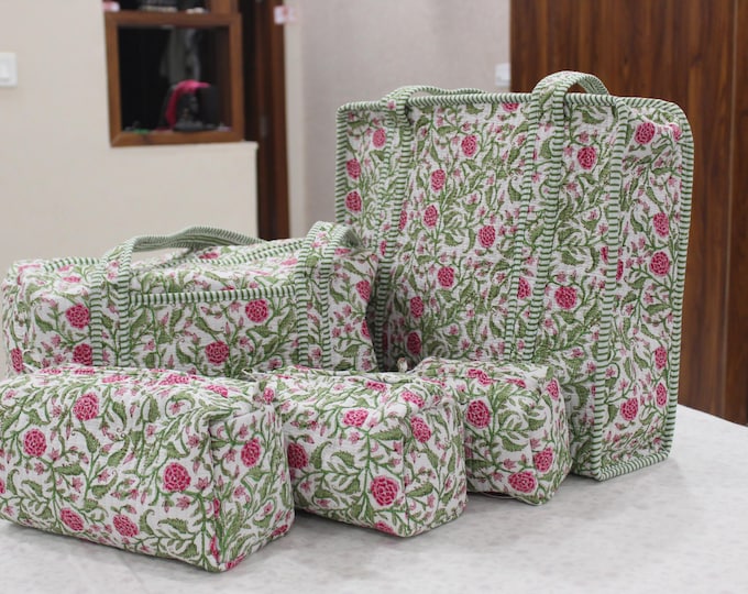 Personalized Handmade Quilted Cotton Duffle And Tote Bag Set For Weekends, Vacation , Travel