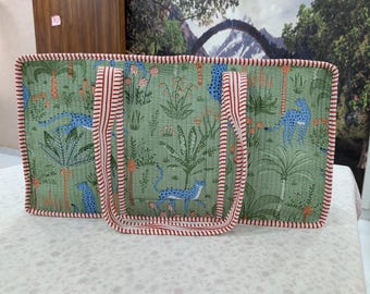 Quilted Mahjong Tote Bag, Jungle Leopard Print Mahjong Bag, Mahjong Carrying Case, Tile Storage, Travel Mahjong Bag, Gift for Mahjong Lovers