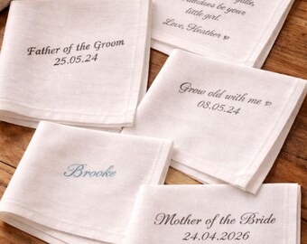 Personalized Wedding Handkerchief, Mother of the Bride Gift, Custom Embroidered Cotton Hankie, Wedding Keepsake Gift for Mom