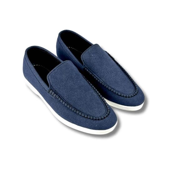 Blue Suede Slip-On Loafers with Moccasin Stitching Men Handmade Blue Suede Tassels Shoes Slip on Loafer  main image 3