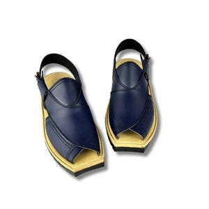 Handmade Leather Kaptaan Sandal: Royal Blue Peshwari Chapal