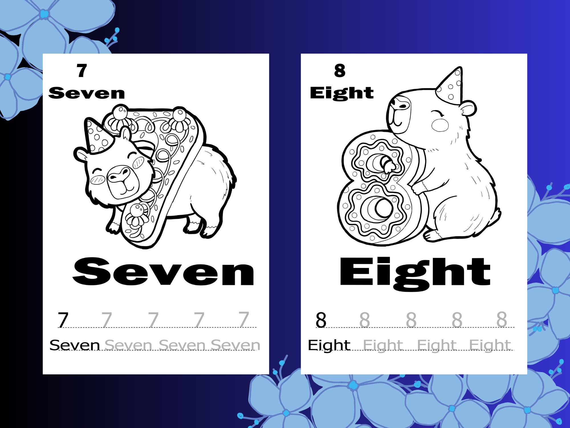 Numbers 0–9 Coloring & Tracing Worksheets for Kids | Cute Capybara ...