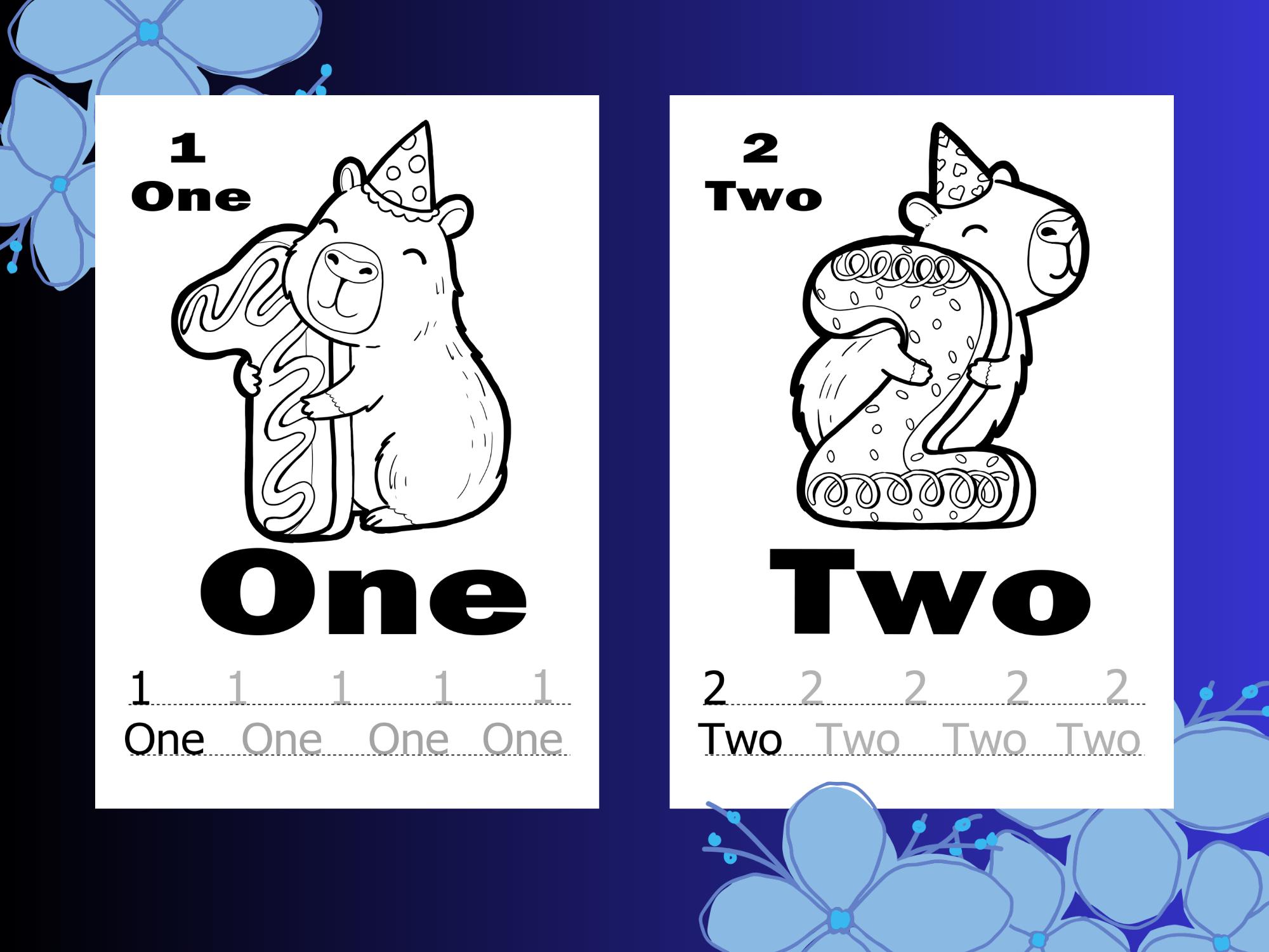 Numbers 0–9 Coloring & Tracing Worksheets for Kids | Cute Capybara ...