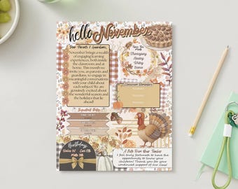 November Newsletter | School Newsletter | Teacher Template | Digital File , Editable, Download | Canva | Fall |