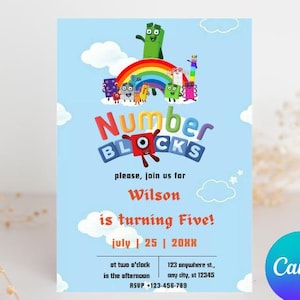 Editable Number Blocks Birthday Invitation: Printable Kid&#39;s Party Invite (Digital Download)