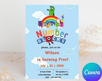 Faire-part d'anniversaire modifiable avec des blocs numériques : invitation à une fête d'enfants imprimable (téléchargement numérique)