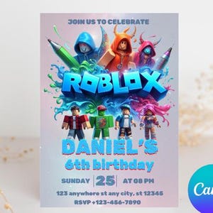Roblox Birthday Invitation Template: Game Party, Editable Canva Design (Digital Download)