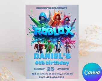 Roblox Geburtstagseinladungsvorlage: Spielparty, bearbeitbares Canva Design (Digitaler Download)