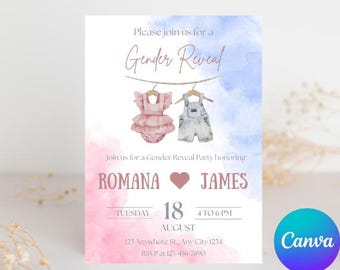 Boho Gender Reveal Invitation Template: Vintage Baby Clothes Design (Digital Download)