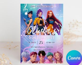 Kpop Demon Hunters Birthday Invitation, Editable Canva Template, Huntrix Invite, K-pop Invites Digital Download