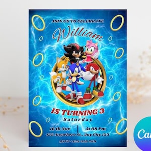 Sonic Editable Birthday Invitation | Hedgehog Party Invitation Template Printable | For Boy and Girl invitation | Invite Instant Download