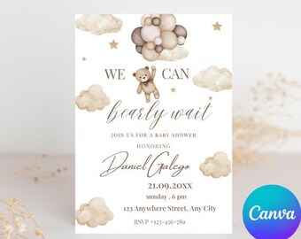 Editable Bear Baby Shower Invitation: Gender Neutral Boho Theme (Digital Download)