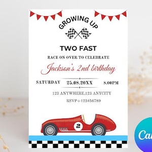 TWO Fast Birthday Invitation Vintage Race Car Birthday Two Fast Birthday Invite Retro Race Car Birthday Editable Digital Download Invitation