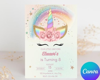 Unicorn Birthday Electronic Invitation: Rainbow Mobile Evite (Editable Canva Template)