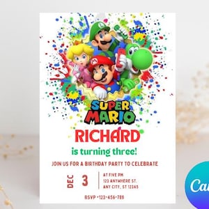 Editable Super Mario Invitation, Mario Bros Birthday Invitation, Printable Birthday Party Invitations, Digital Bday Party Invite Template