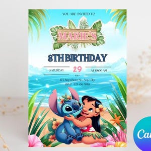 Lilo & Stitch Birthday Invitation: Editable Canva Template (5x7 inch)
